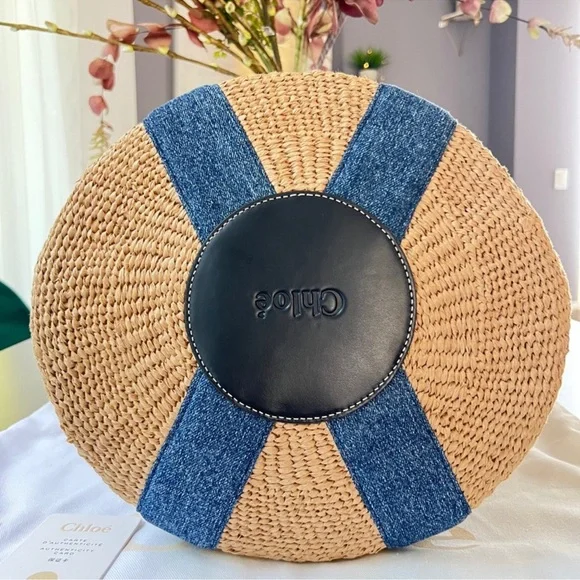 Chloe Tan and Blue Tote Bag Denim Accents Rare sold out - Picture 7 of 7